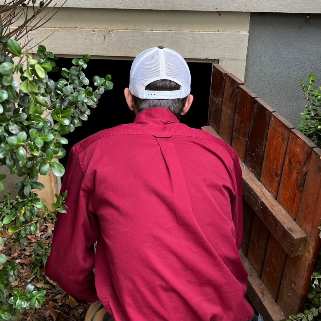 Inspector entering a crawlspace